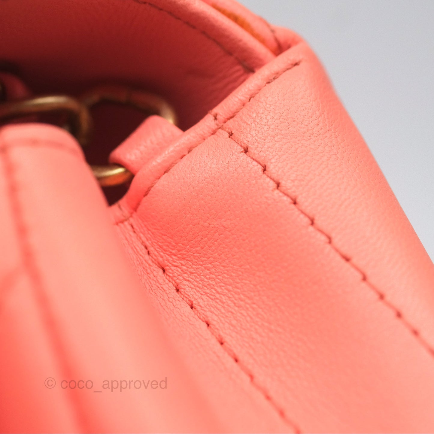 Chanel Chevron Mini Rectangular Flap Peach Pink Lambskin Aged Gold Hardware