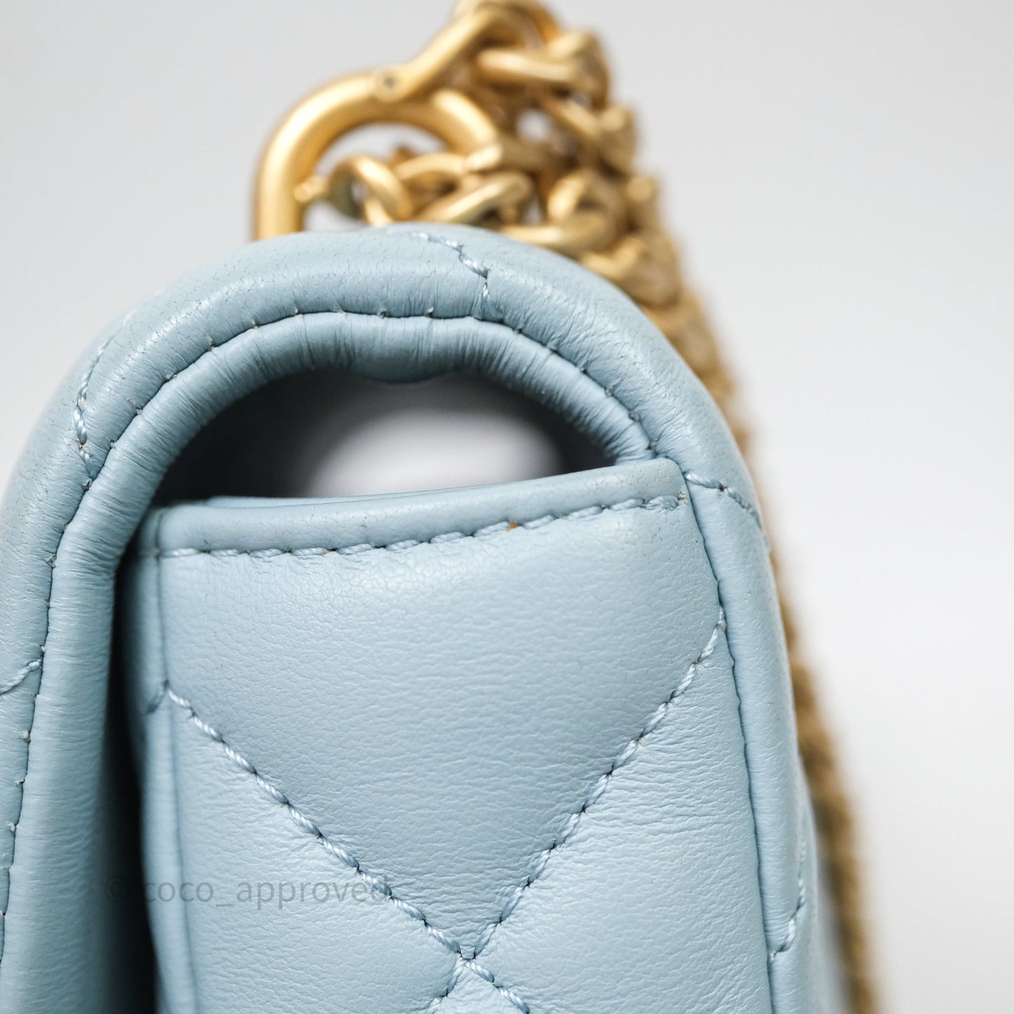Chanel Quilted Enamel Pending CC Small Square Flap Baby Blue Lambskin