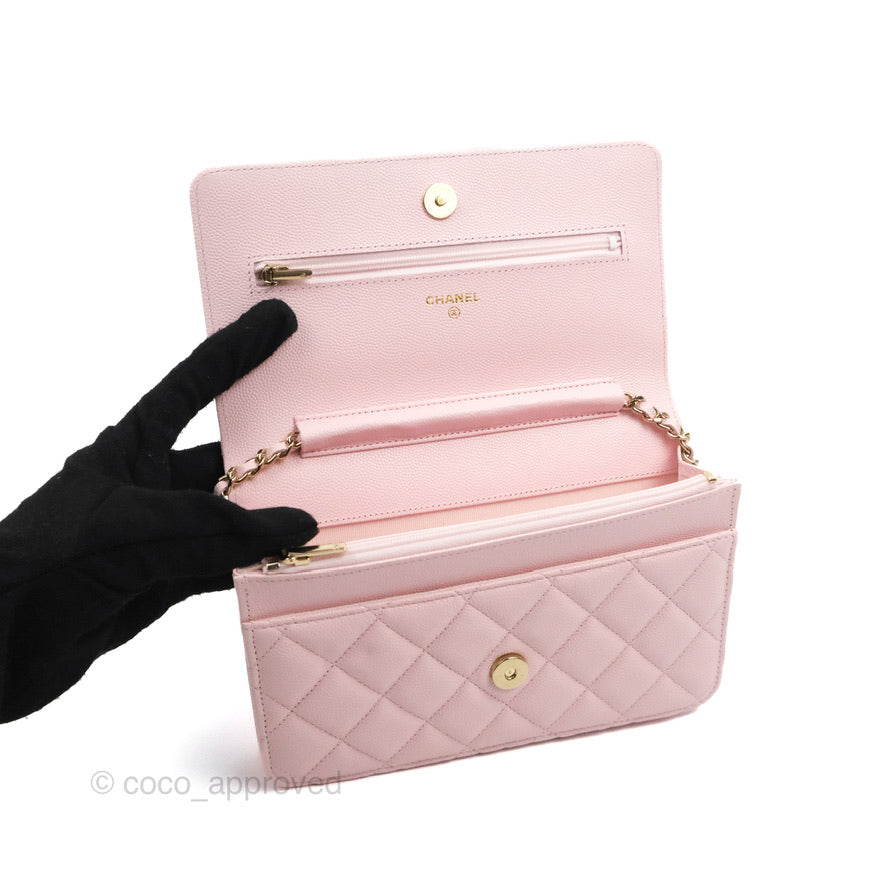 Chanel Quilted Classic Wallet on Chain WOC Pink Caviar Gold Hardware
