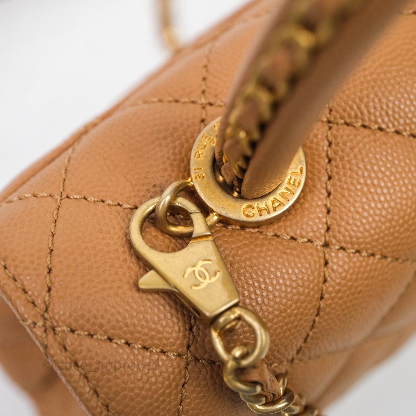 Chanel Small Coco Handle with Chain Handle Beige Caviar Aged Gold Hardware 23P