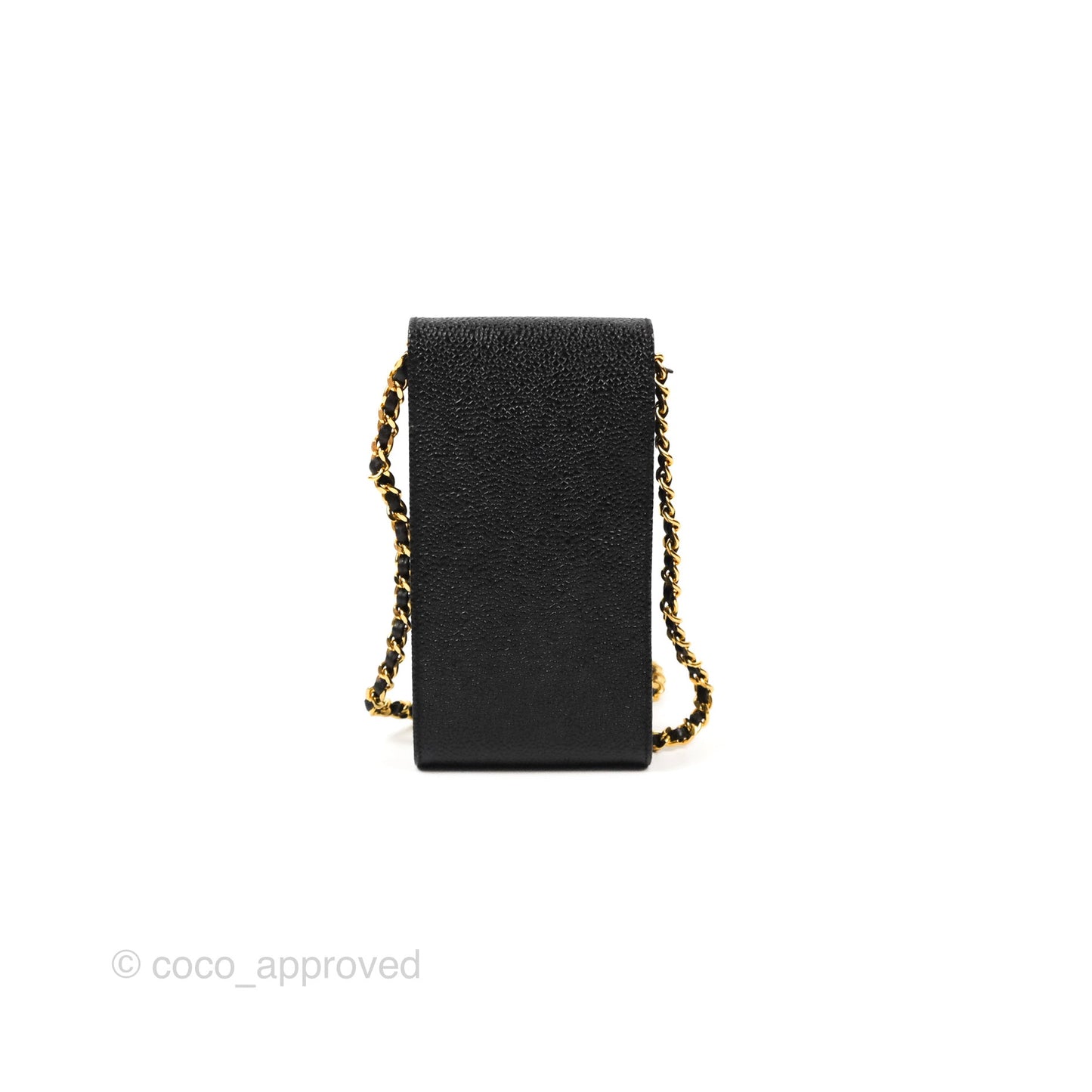 Chanel Vintage CC Caviar Black Phone Case With Chain Gold Hardware