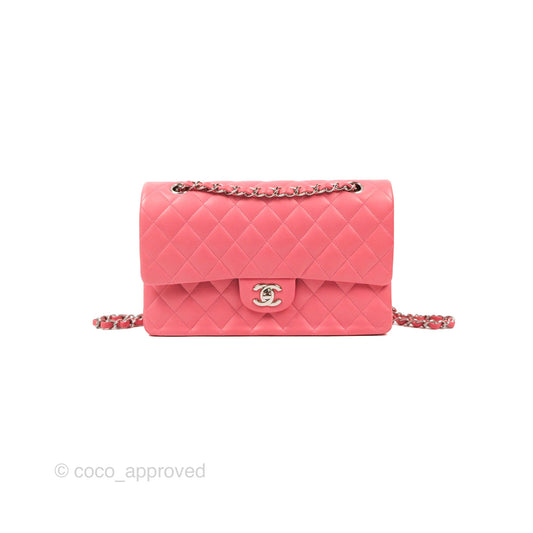 Chanel Classic M/L Medium Flap Quilted Pink Lambskin Silver Hardware