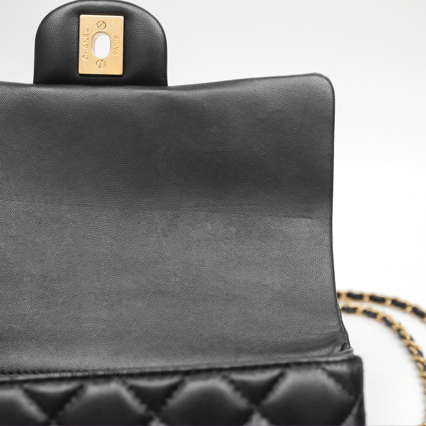 Chanel Metal Top Handle Mini Rectangular Flap Bag Black Lambskin Aged Gold Hardware