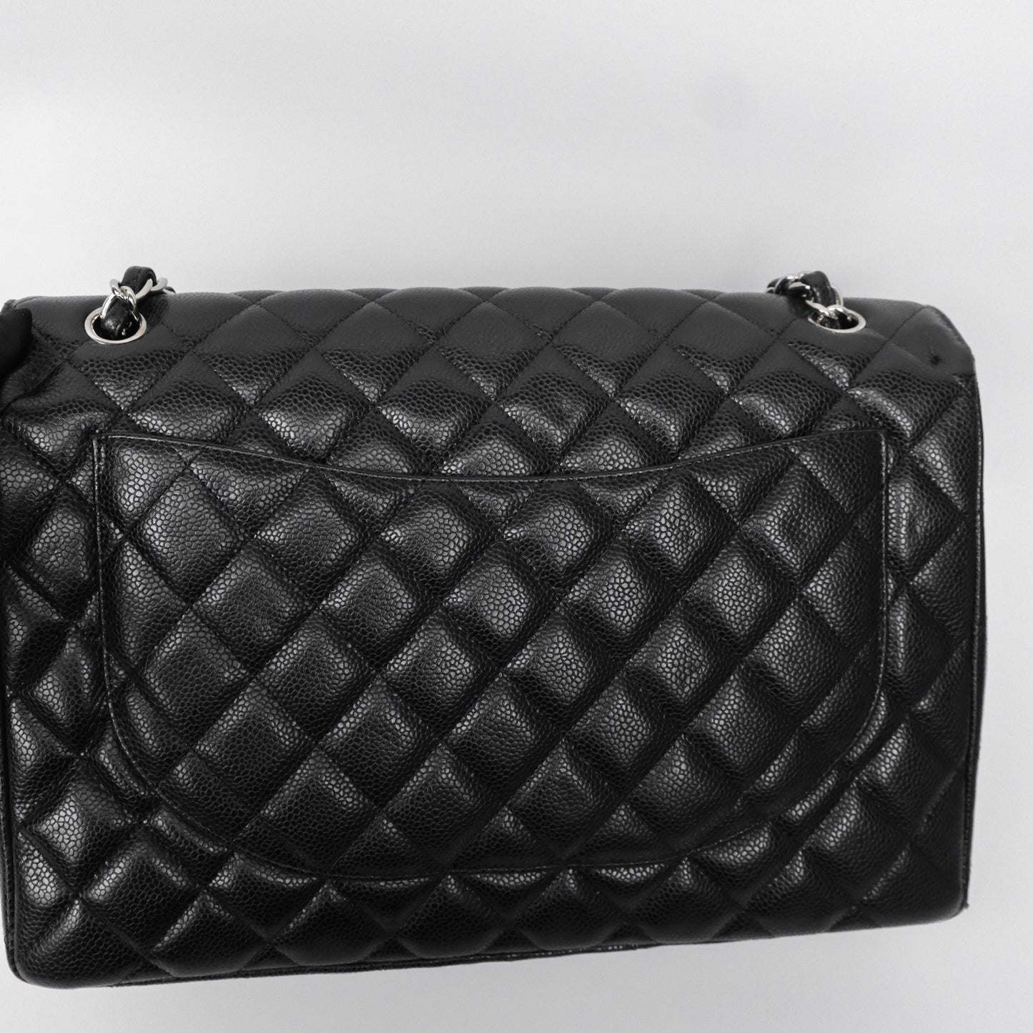 Chanel Maxi Single Flap Quilted Black Caviar Silver Hardware