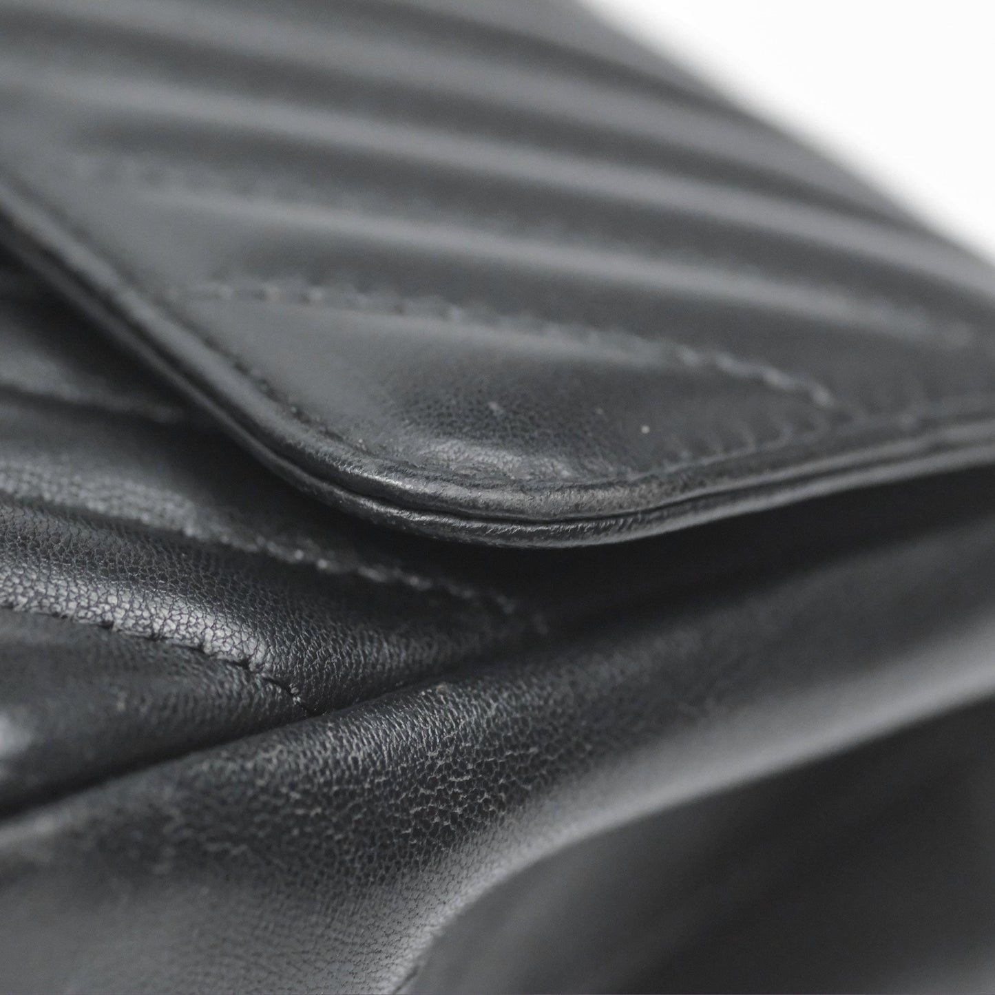 Chanel Mini Square Black Chevron Lambskin Silver Hardware