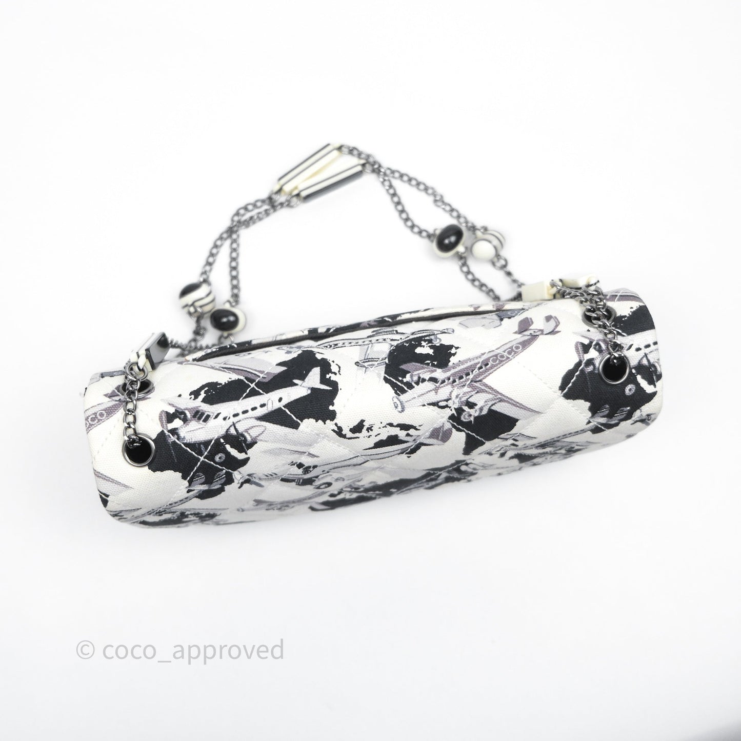 Chanel Quilted Airplane Printed Shoulder Flap Bag Canvas White