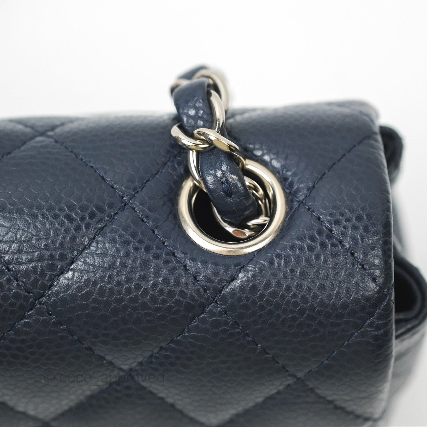 Chanel Quilted Mini Rectangular Flap Navy Caviar Silver Hardware