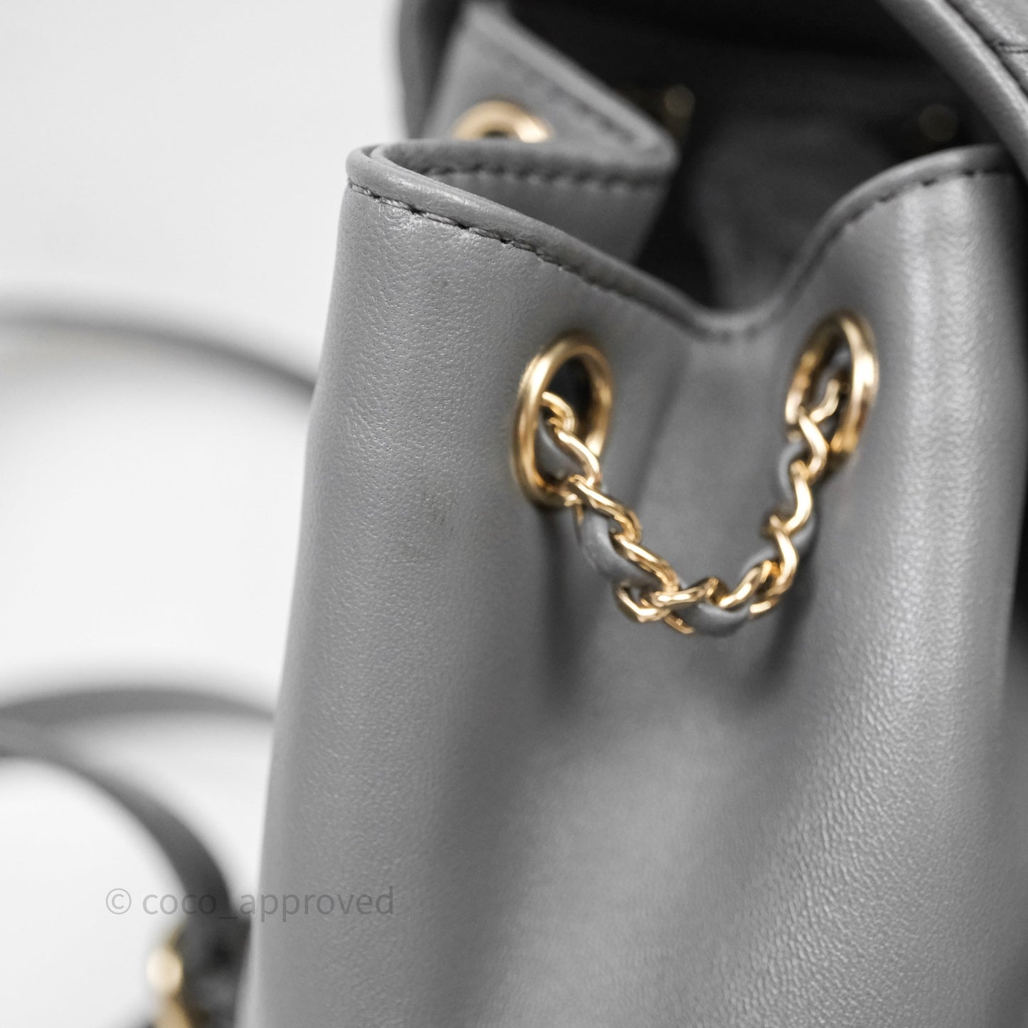 Chanel Small Duma Drawstring Backpack Grey Lambskin Gold Hardware