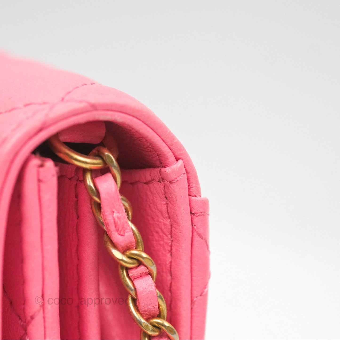 Chanel Pearl Crush Mini Clutch With Chain Pink Lambskin Aged Gold Hardware