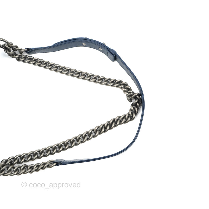 Chanel Medium Chevron Boy Navy Caviar Ruthenium Hardware