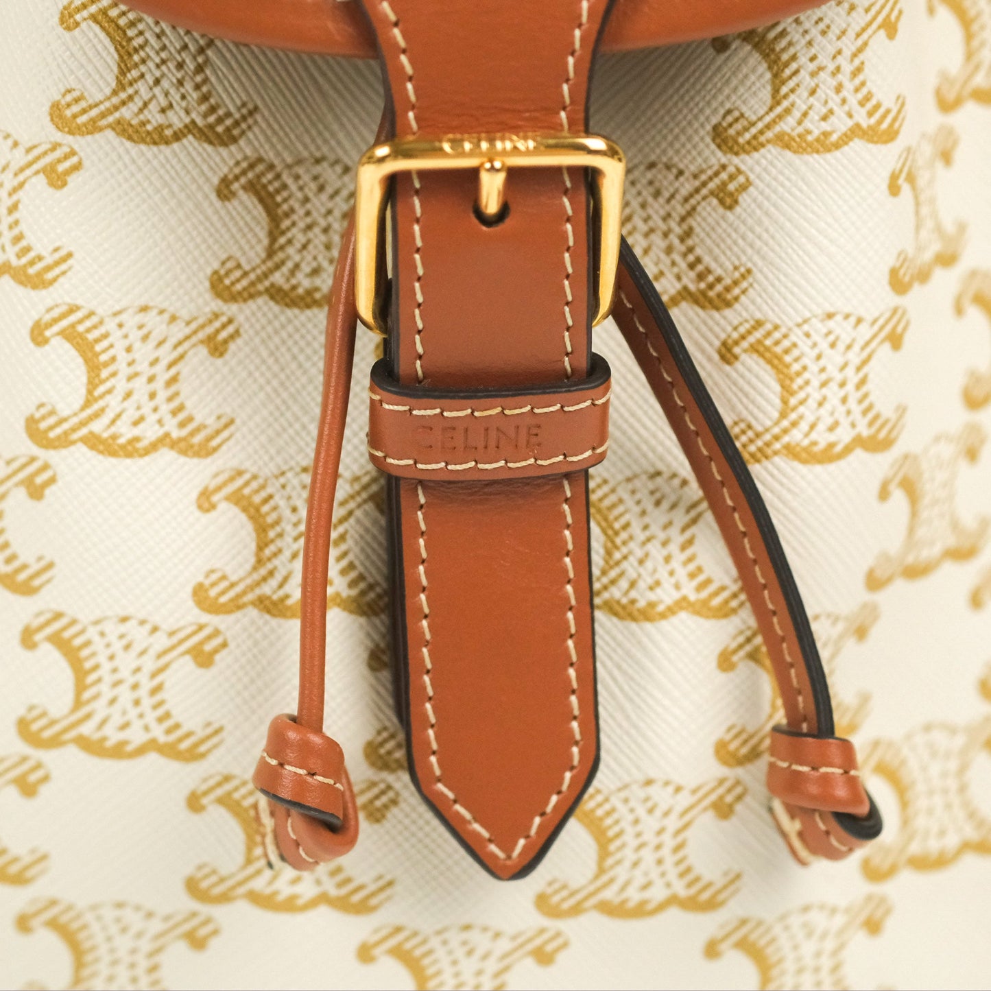 Celine Mini Floco Backpack Triomphe Canvas White Tan Calfskin