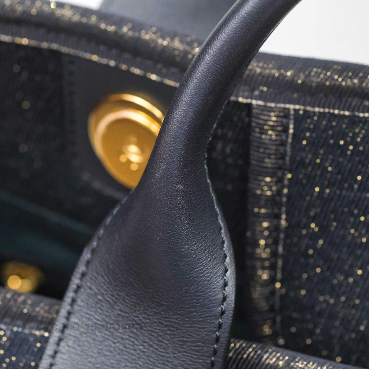 Chanel Large Deauville Navy Glitter Canvas Gold Hardware