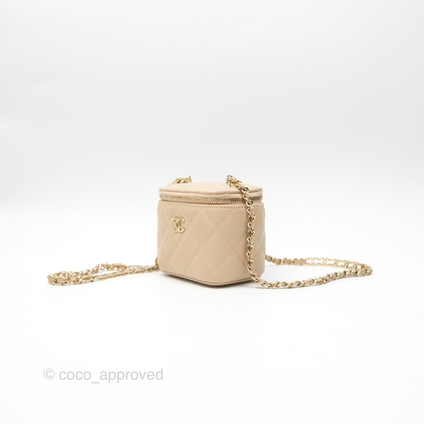 Chanel Mini Vanity With CC Chain Light Beige Caviar Gold Hardware