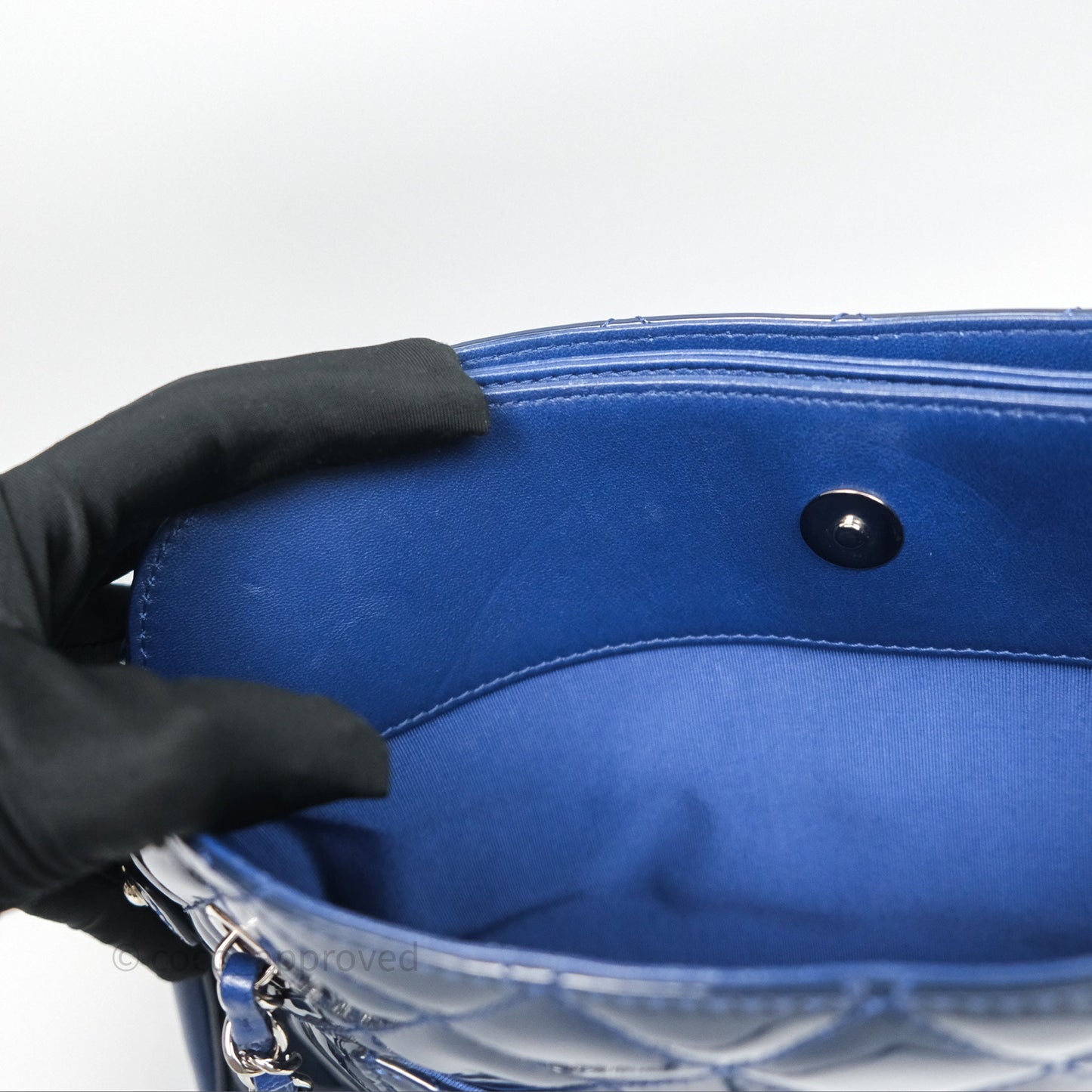 Chanel Quilted Bowling Tote Royal Blue Patent Silver Hardware