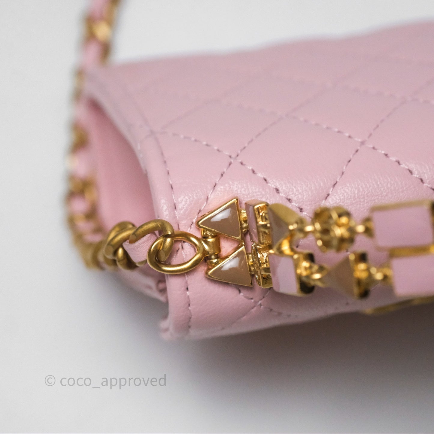 Chanel Mini Enamel Handle Clutch on Chain Pink Lambskin Gold Hardware 22B