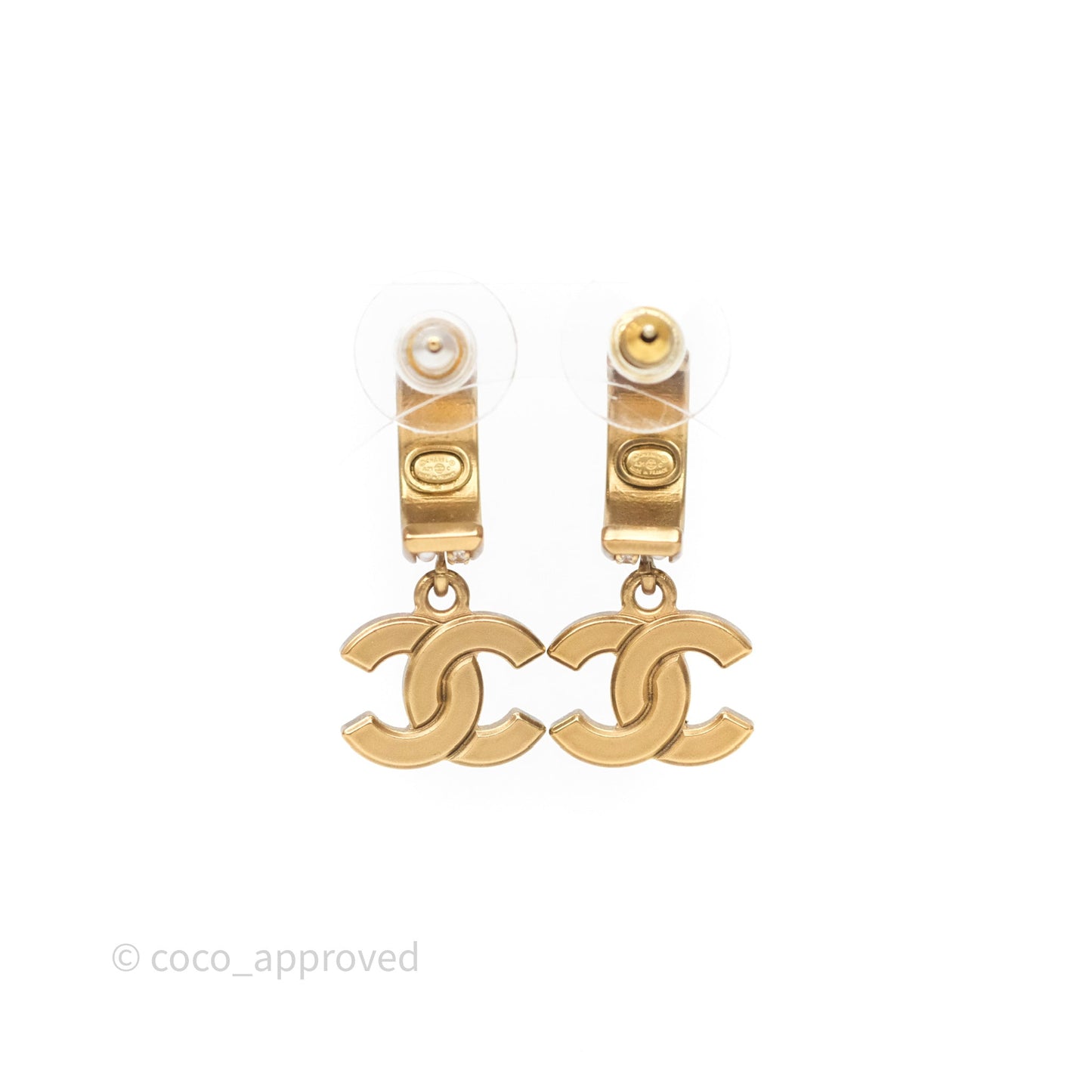 Chanel CC Crystal Pearl Hoop Earrings Gold Tone 21C