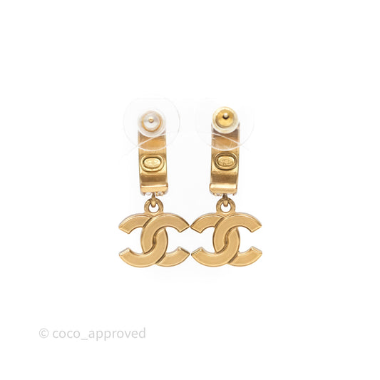Chanel CC Crystal Pearl Hoop Earrings Gold Tone 21C