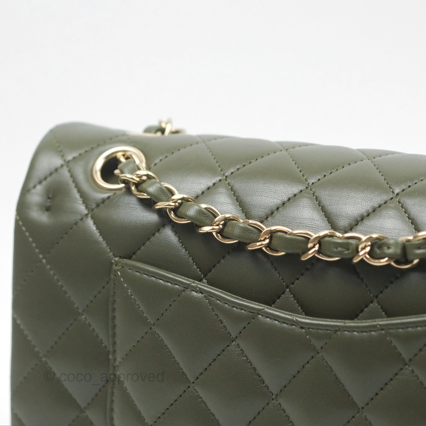 Chanel Classic M/L Medium Flap Quilted Lambskin Army Green Gold Hardware