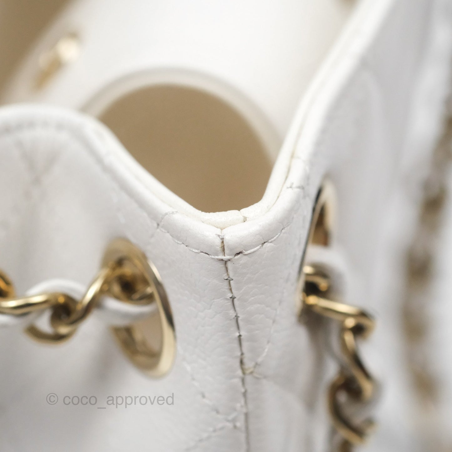 Chanel Mini Bucket Tote White Caviar Gold Hardware 22S