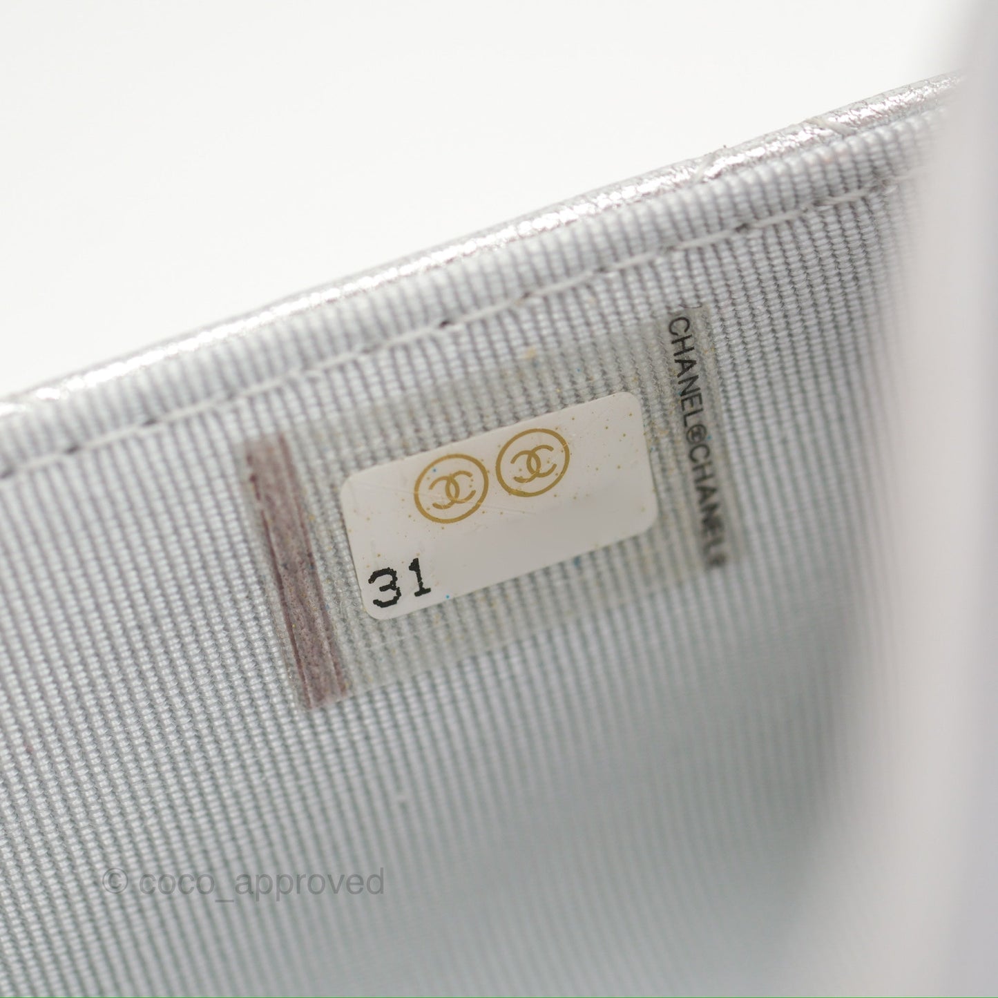 Chanel Quilted Wallet on Chain WOC Iridescent Silver Grained Lambskin Silver Hardware
