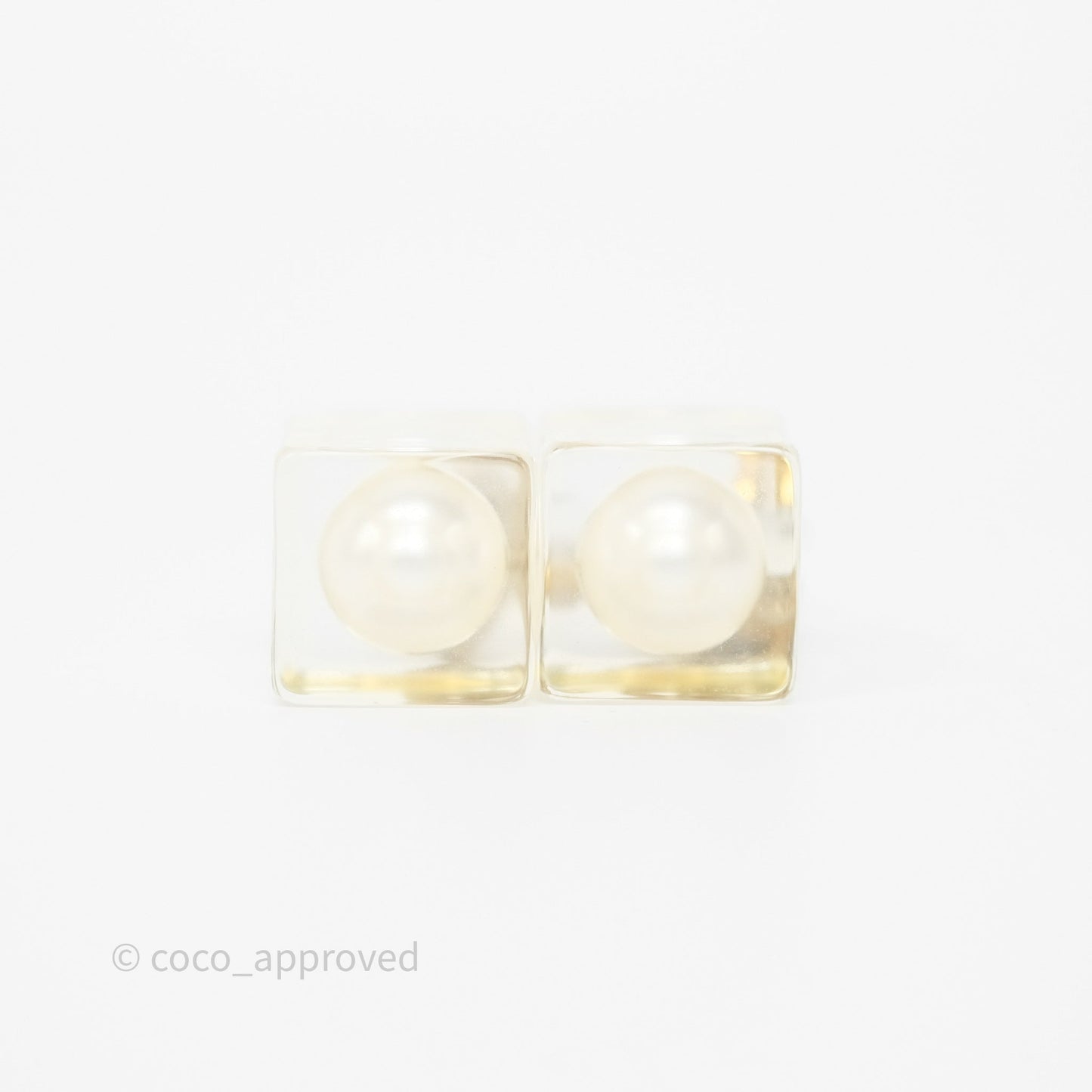 Chanel CC Crystals Pearl Resin Cube Drop Earrings 19K