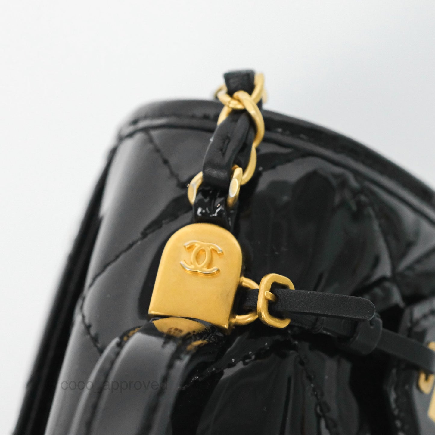 Chanel Mini School Memory Top Handle Flap Black Patent 22K