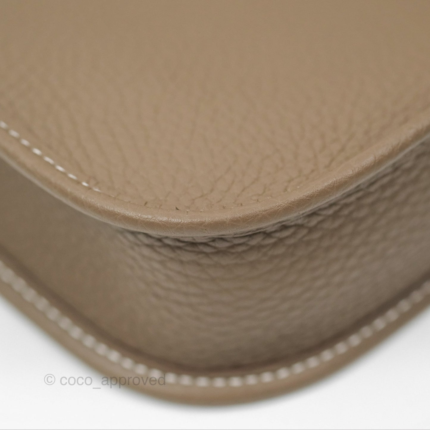 Hermès Mini Evelyne Etoupe Clemence Gold Hardware with Bleu Indigo Strap