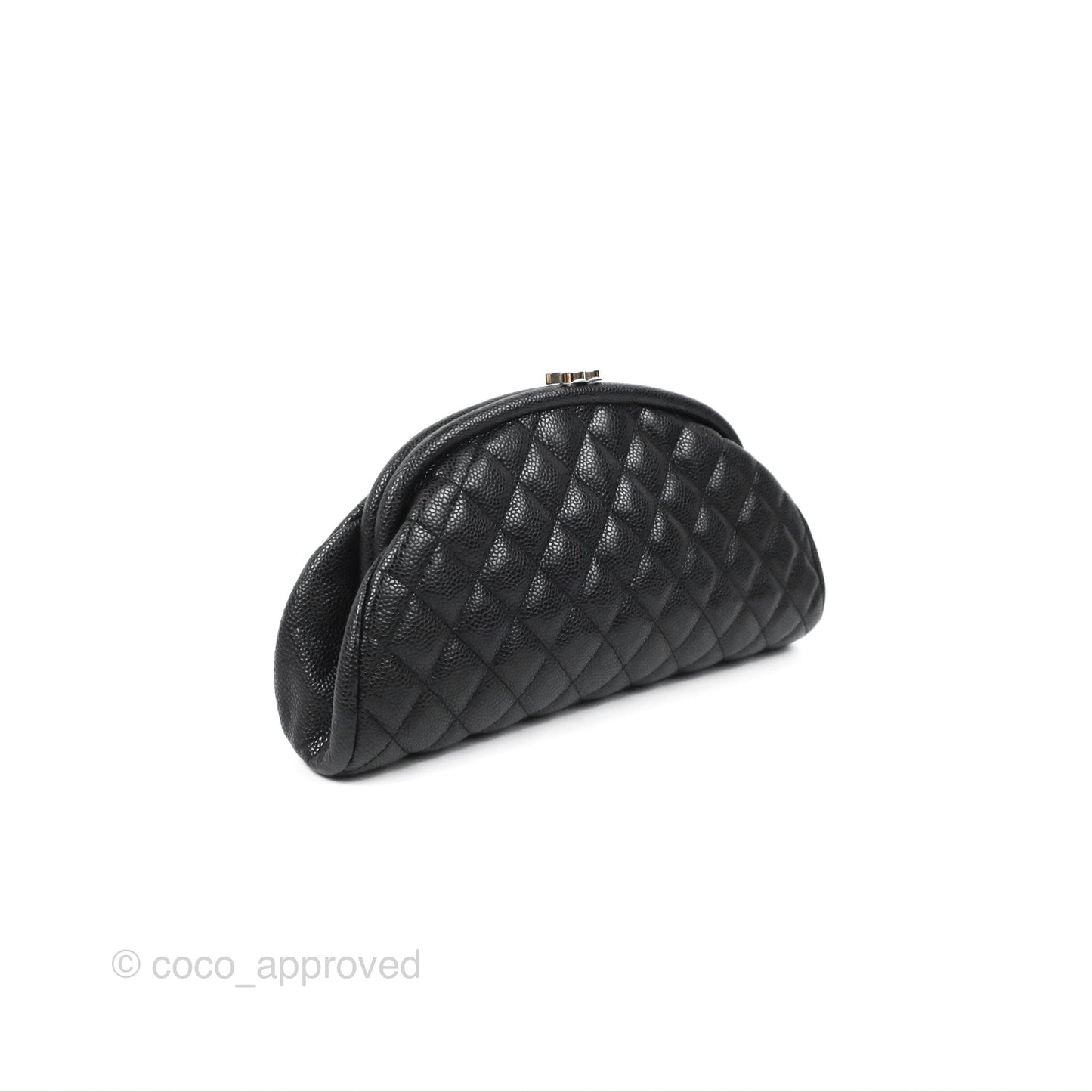 Chanel Quilted Timeless Kisslock Clutch Black Caviar Silver Hardware