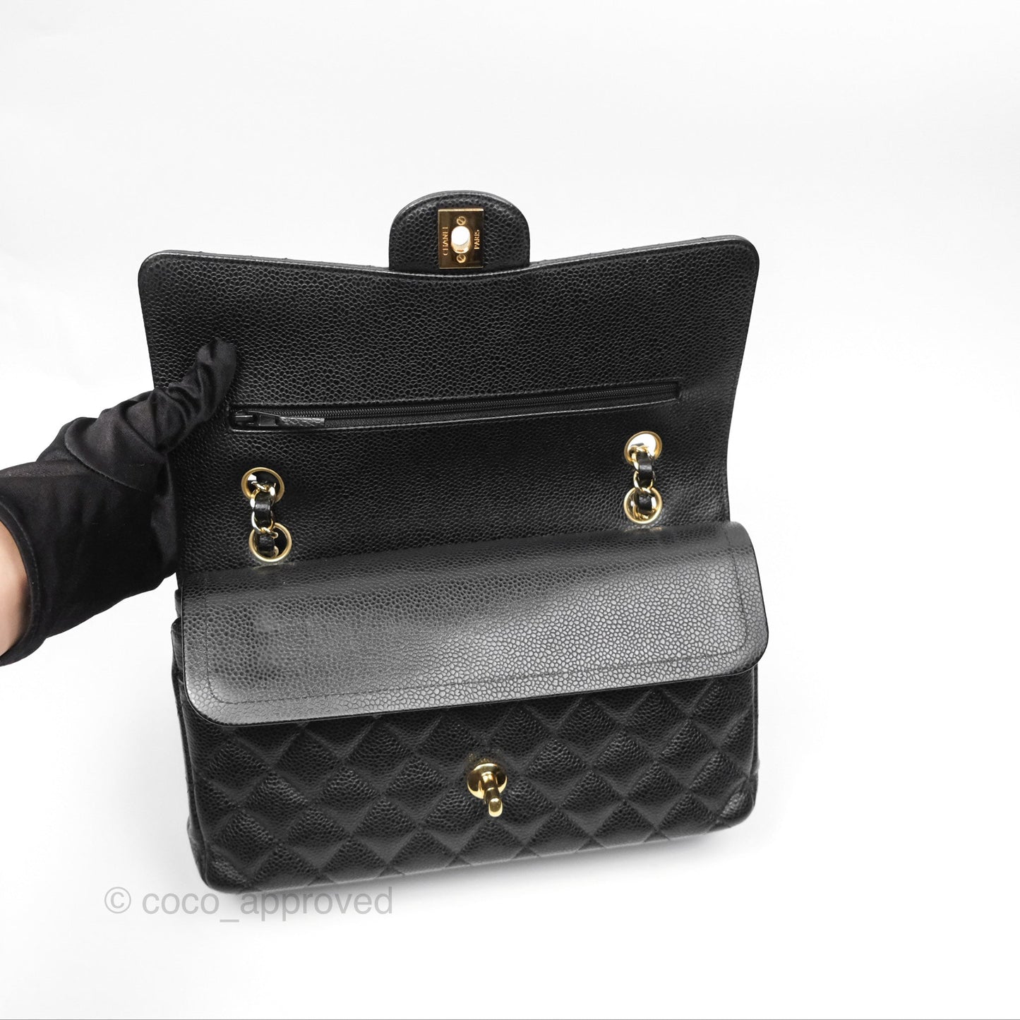 Chanel Classic M/L Medium Flap Quilted Black Caviar Gold Hardware