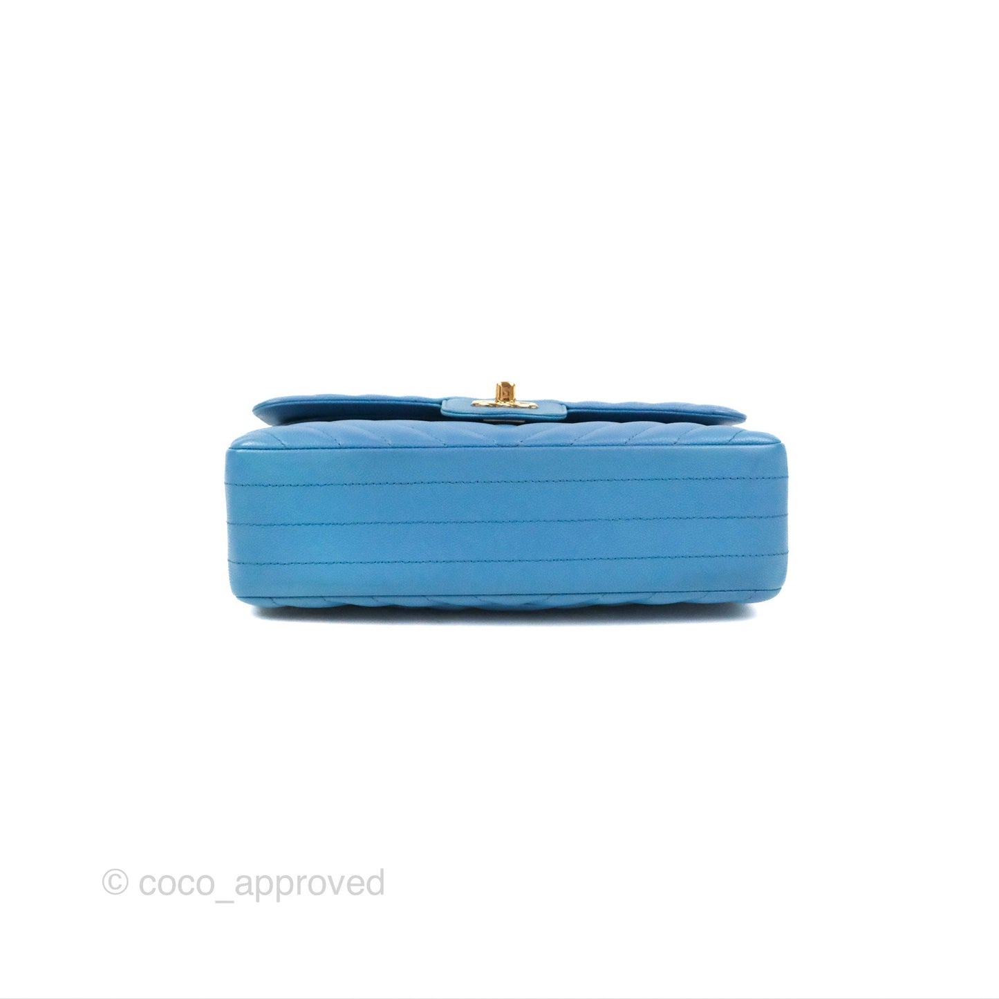 Chanel Small Classic Flap Chevron Blue Caviar Gold Hardware