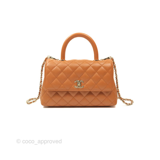 Chanel Small Coco Handle Quilted Caramel Caviar Gold Hardware 21A