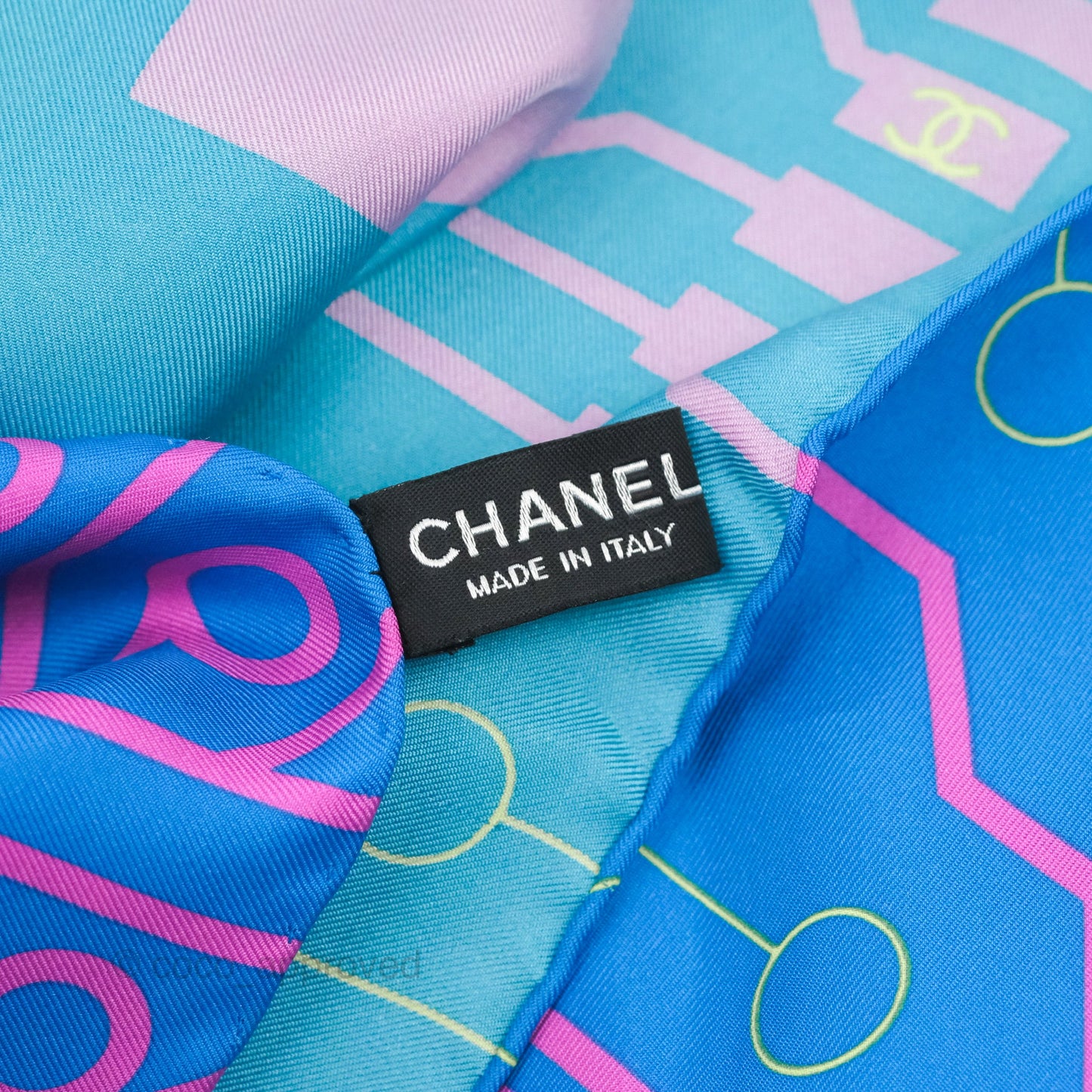 Chanel CC Square Silk Scarf Blue/Pink/Yellow