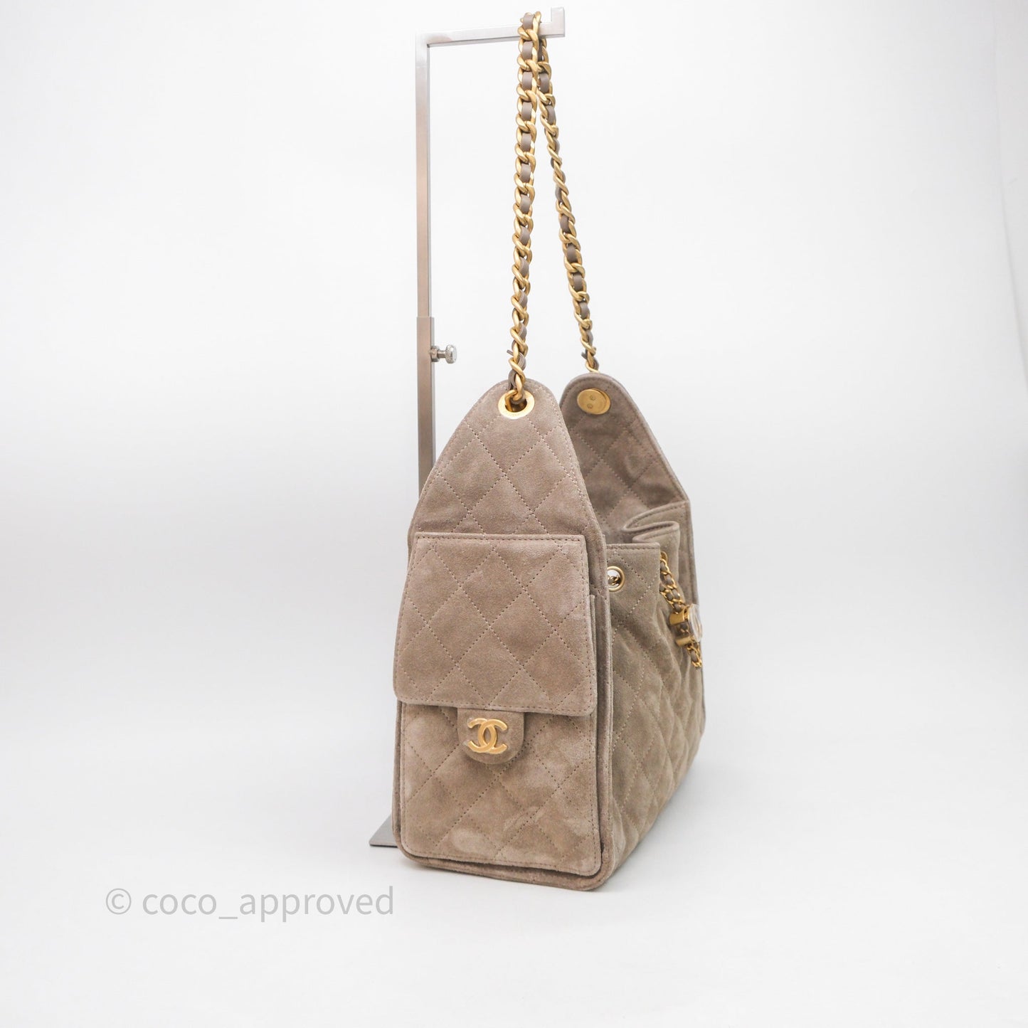 Chanel 25 Small Suede Calfskin Aged Gold Hardware