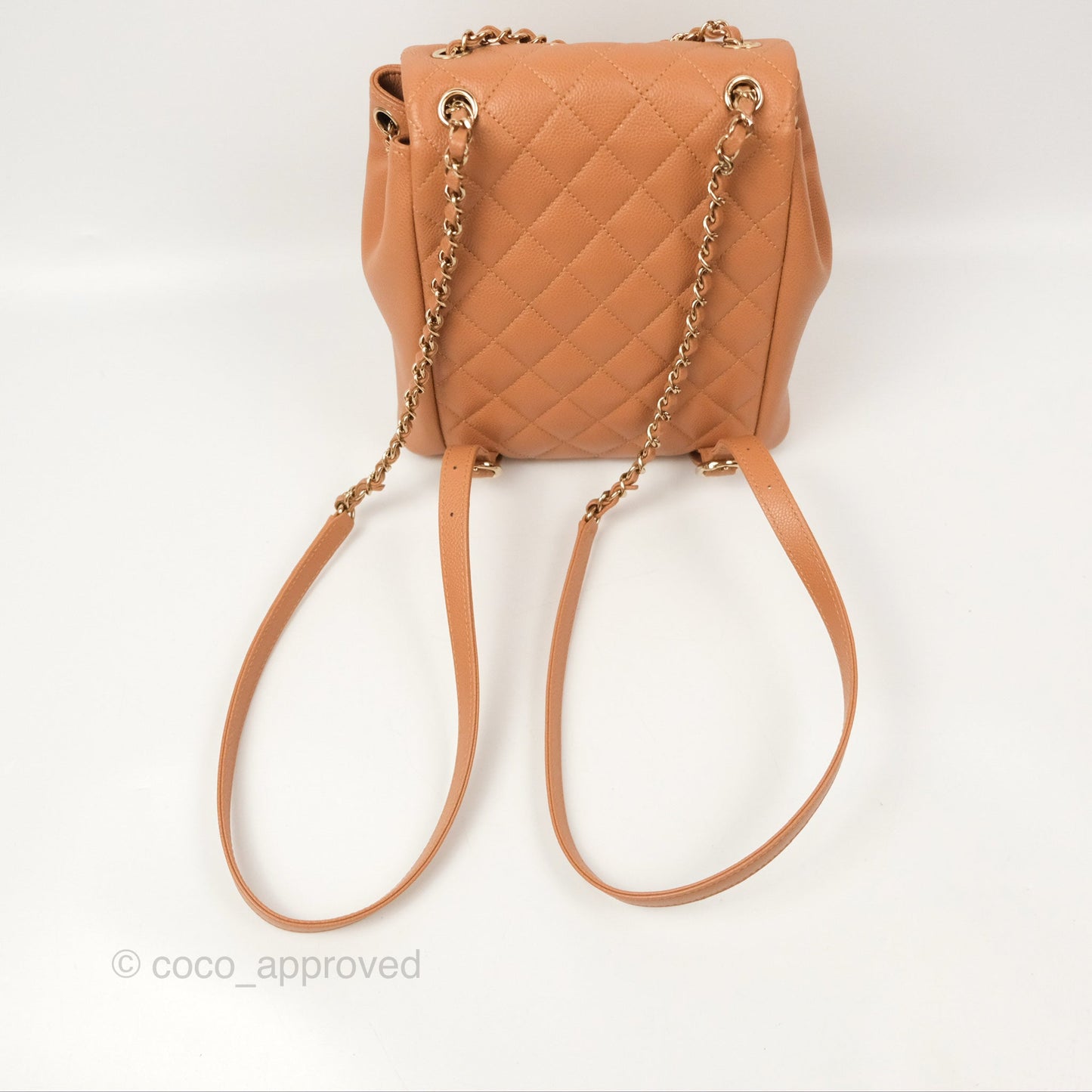 Chanel Duma Backpack Medium Dark Caramel Beige Caviar Gold Hardware