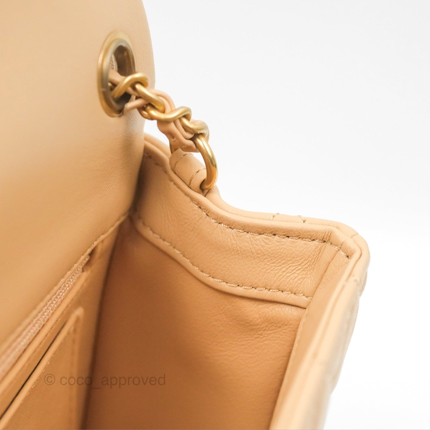 Chanel Mini Rectangular Pearl Crush Beige Lambskin Aged Gold Hardware