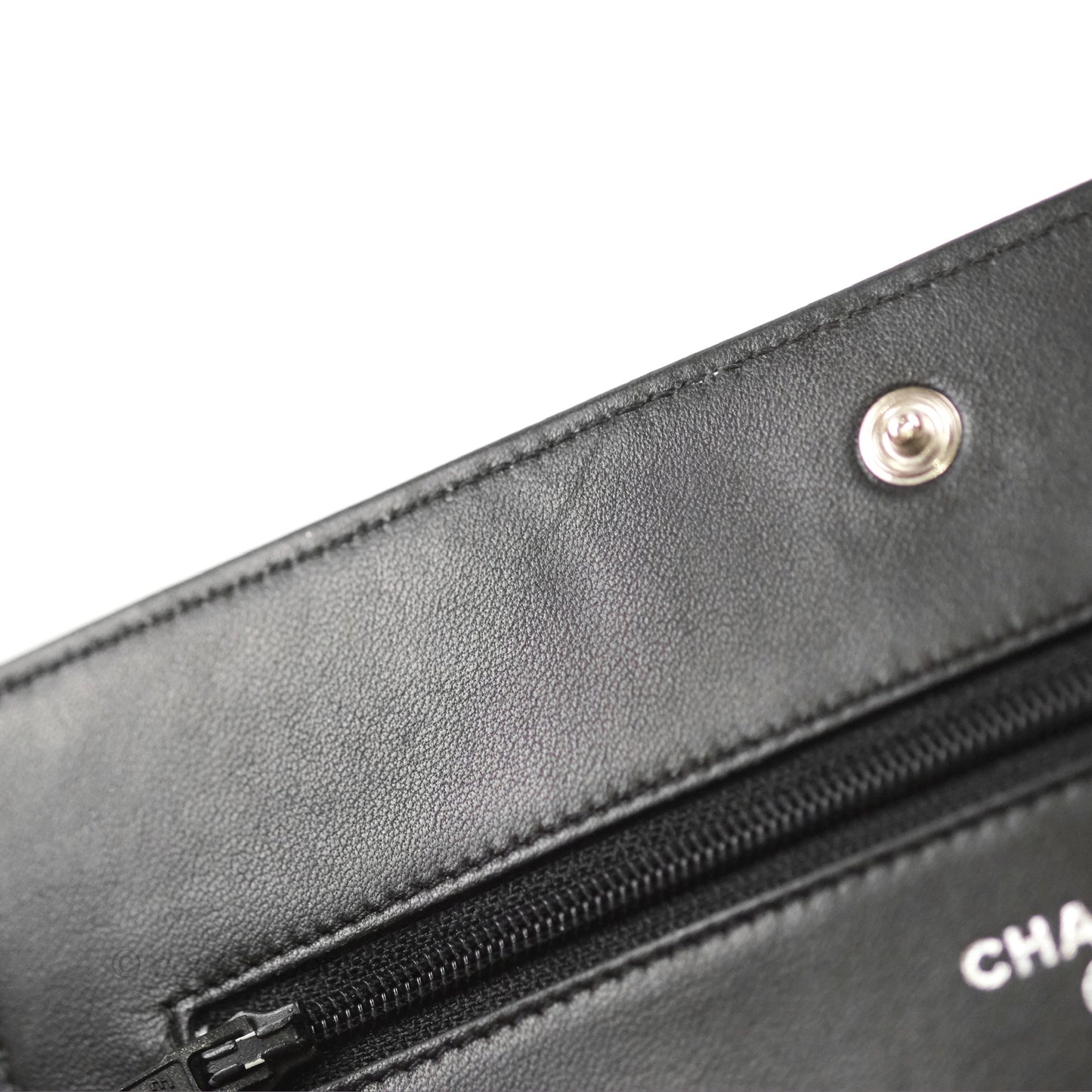 Chanel Camellia Embossed Wallet on Chain WOC Black Lambskin Silver Hardware