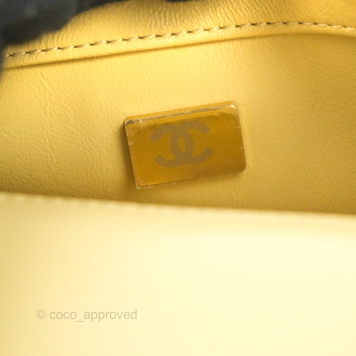 Chanel Enamel Quilted Pending CC Mini Square Flap Yellow Lambskin Aged Gold Hardware 22P