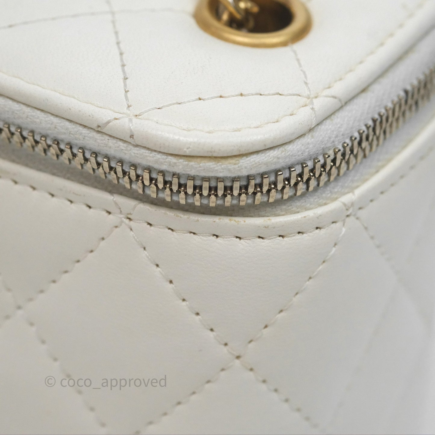 Chanel Mini Pearl Crush Vanity With Chain Ivory White Aged Gold Hardware
