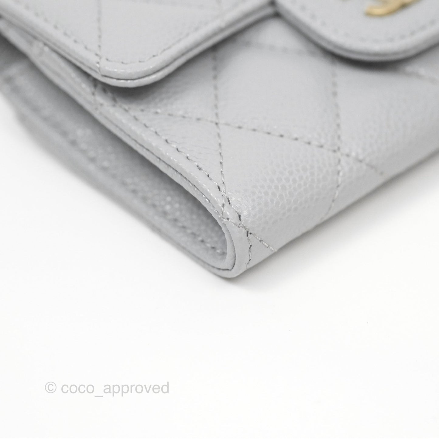 Chanel Quilted Flap Card Holder Caviar Grey Gold Hardware