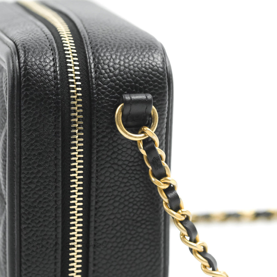 Chanel CC Filigree Vanity Clutch With Chain Caviar Black Aged Gold Hardware