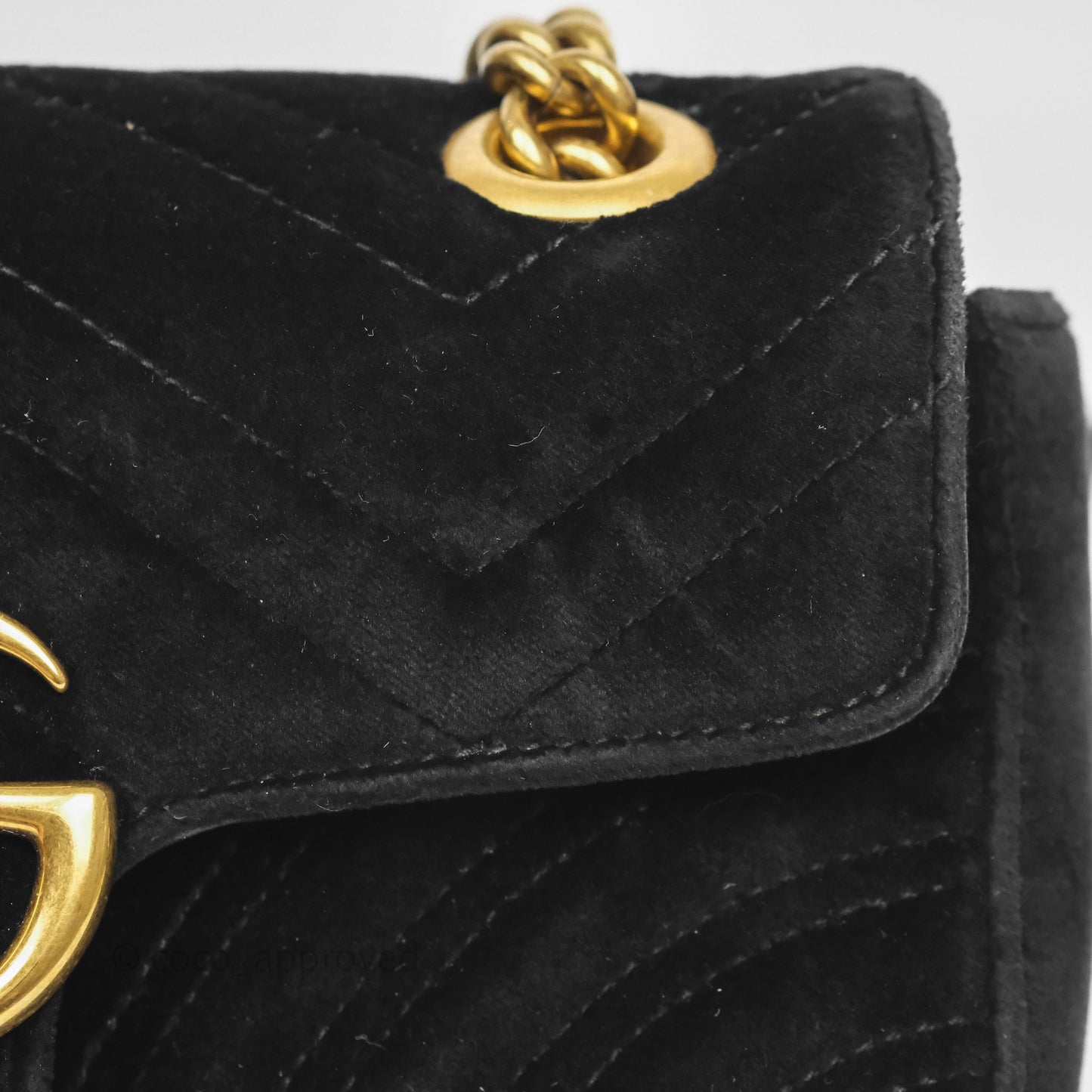 Gucci Mini Marmont Velvet Black Aged Gold Hardware