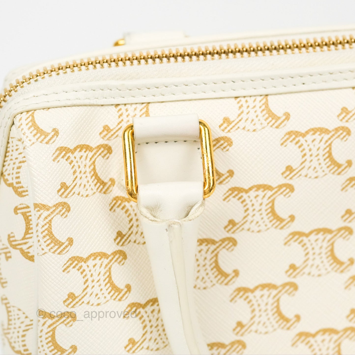 Celine Small Boston Bag White Triomphe Canvas Calfskin