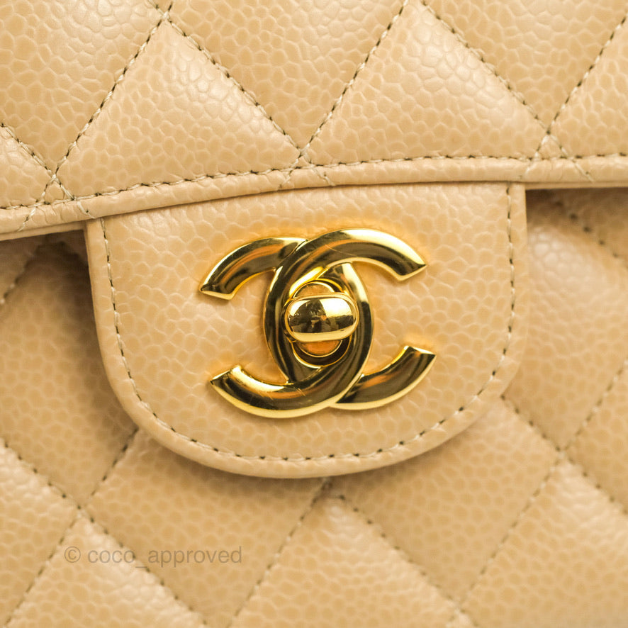 Chanel Quilted Classic M/L Medium Flap Beige Caviar Gold Hardware