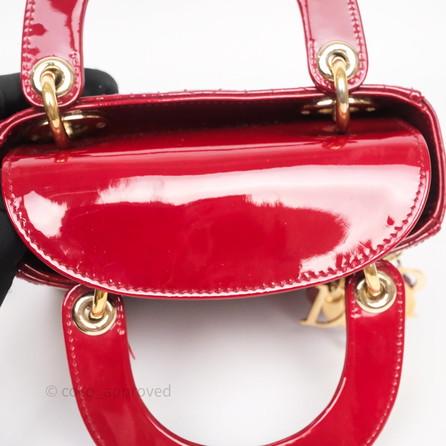 Christian Dior Mini Lady Dior Bag Red Patent Gold Hardware