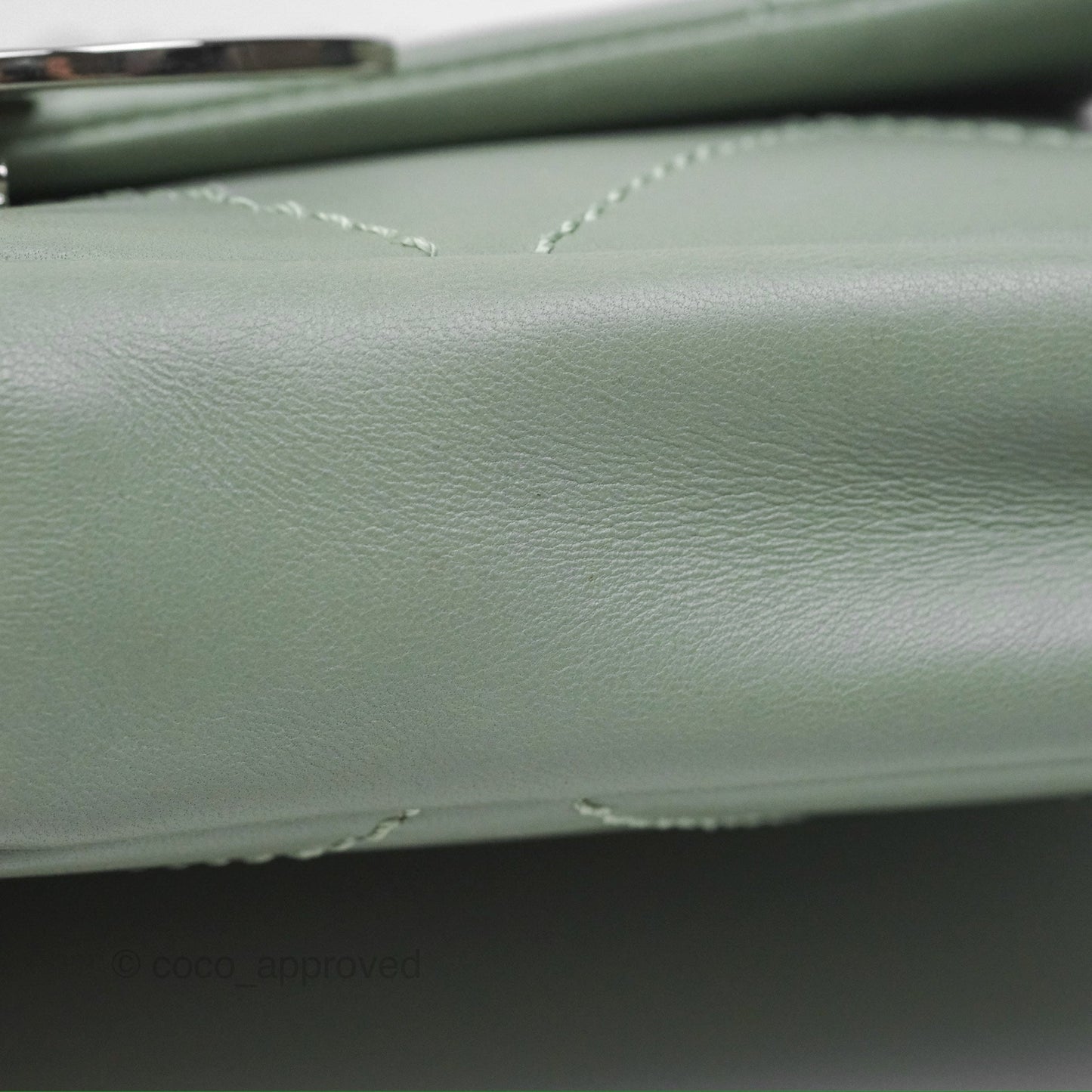 Chanel CC East West Flap Bag Lambskin Mint Green Silver Hardware