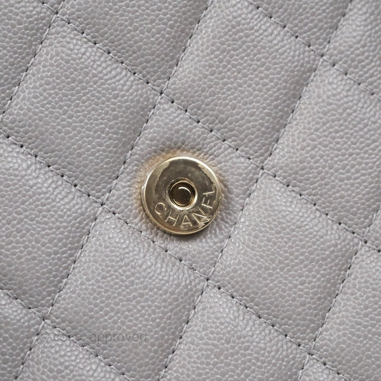 Chanel Quilted Phone Holder Grey Caviar Gold Hardware
