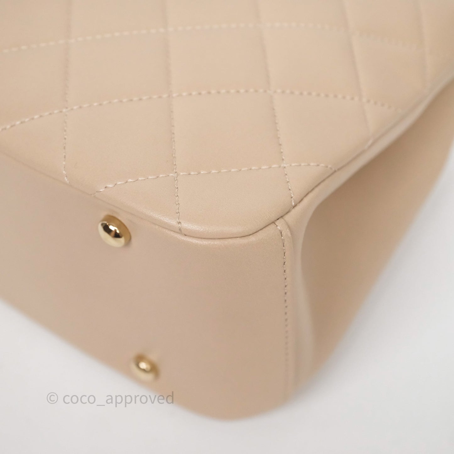Chanel Quilted Top Handle Carry Chic Bag Beige Lambskin Gold Hardware