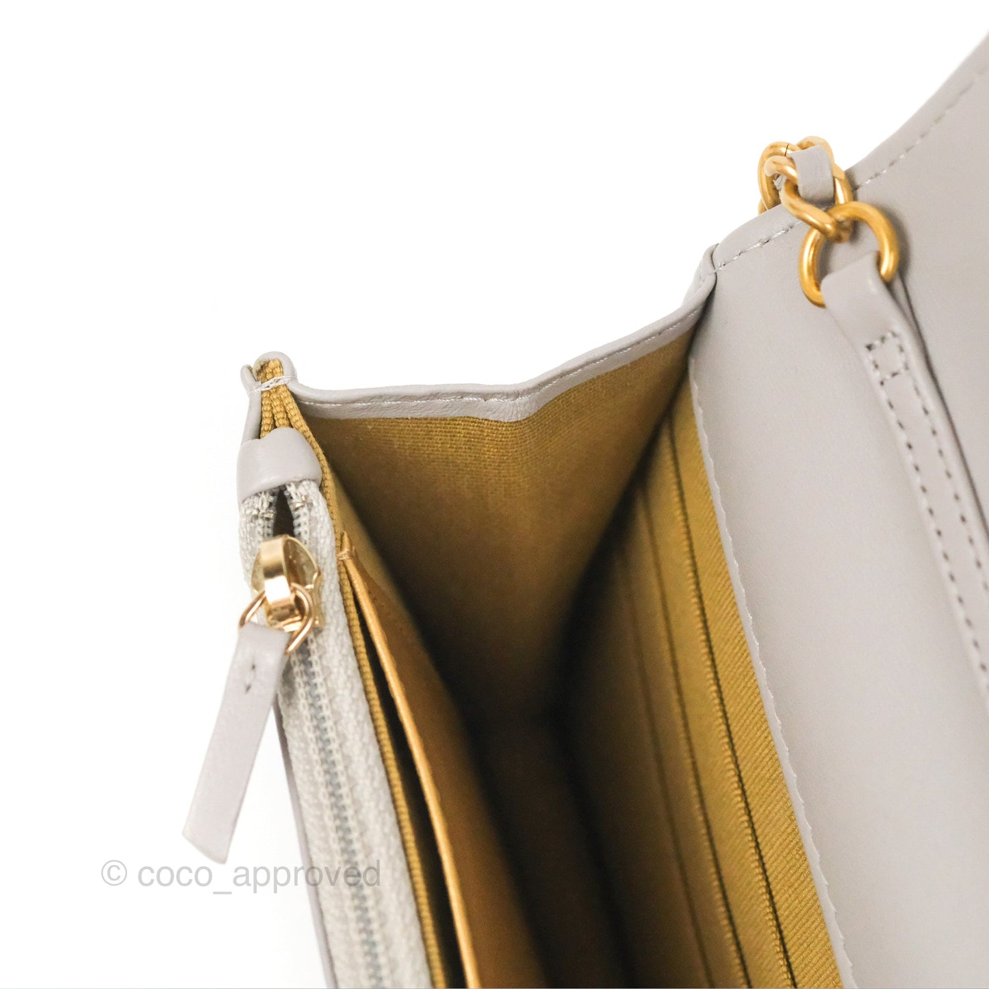 Chanel Quilted Pearl Crush Wallet on Chain WOC Light Grey Lambskin Aged Gold Hardware