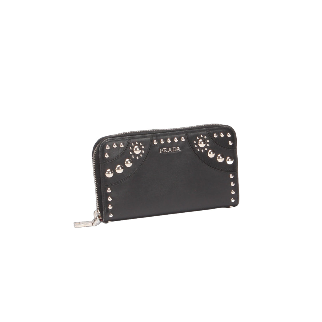 Luxury PradaStudded Leather Zip Around Wallet