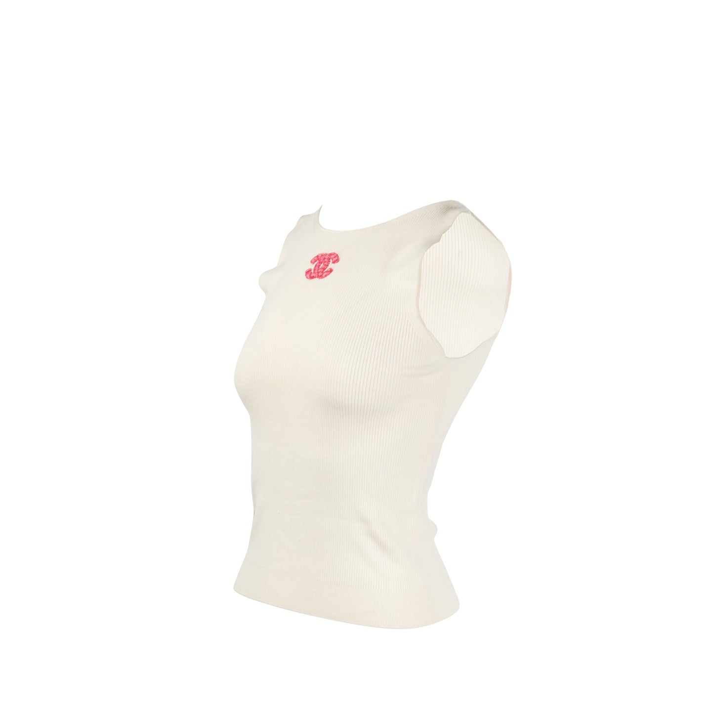 Chanel Size 36 22K CC Knit Tank Wool/Polyamide White/Pink
